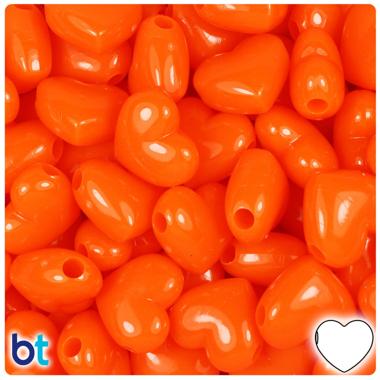 BeadTin Tangelo Neon Bright 18mm Heart Plastic Pony Beads (24pcs)